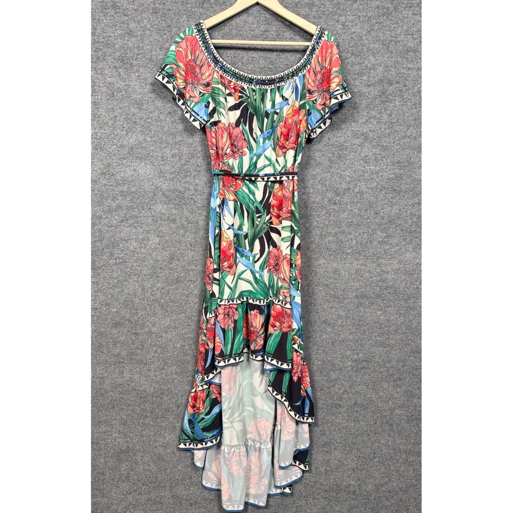 Flying Tomato Size Large Maxi Shift Dress Green Floral Tropical Off The Shoulder